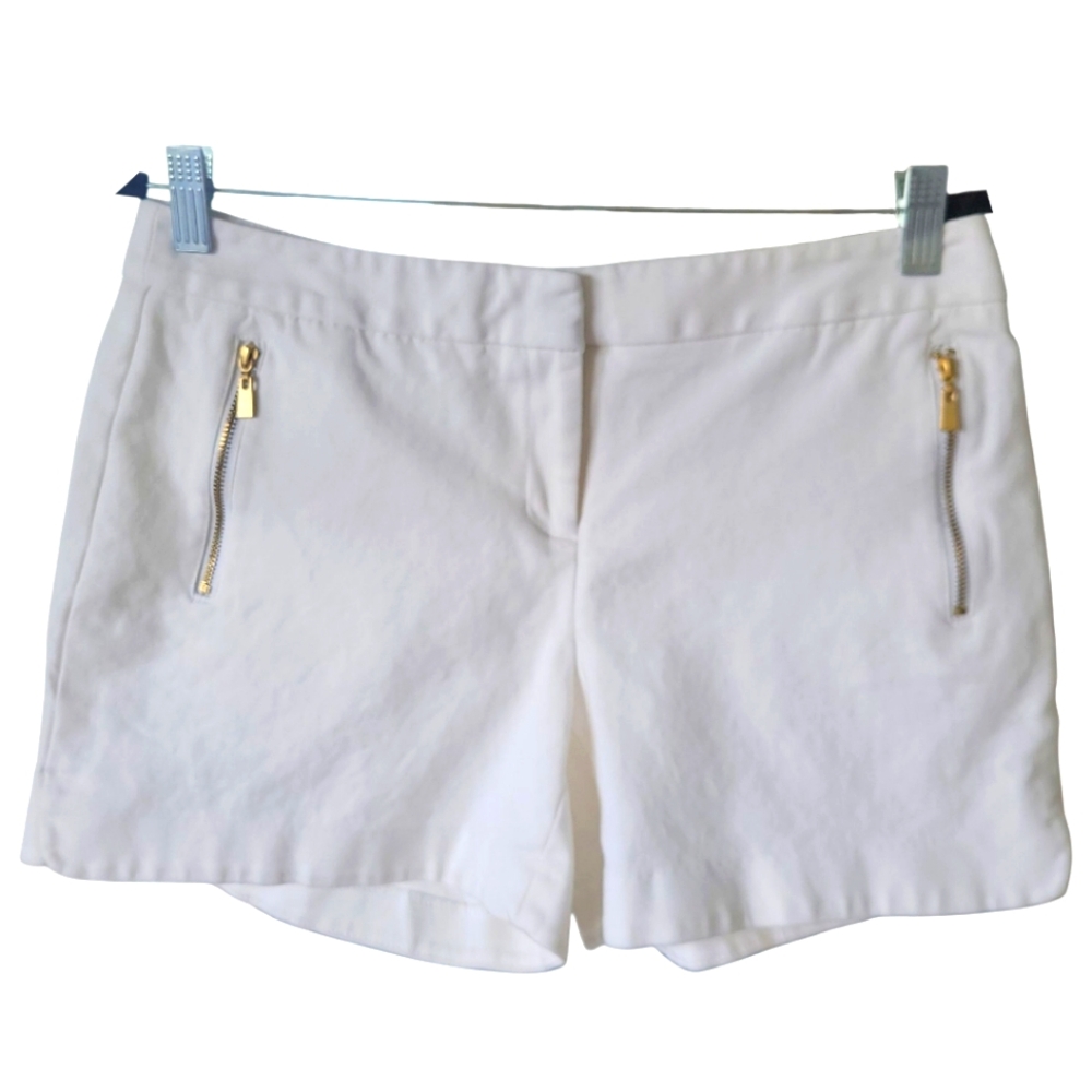 Laundry Shelli Segal White Stretch Chino Shorts 8 Gold Zip Pocket Summer Preppy